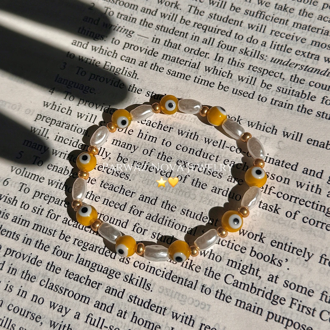 非金属仿珍珠手链 NazarKoz黄色配白珍珠系列手饰手串串珠