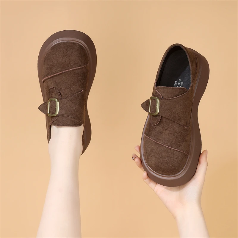 磨砂皮勃肯鞋女乐福鞋爆款厚底增高女2025春秋季新款显瘦百搭短靴