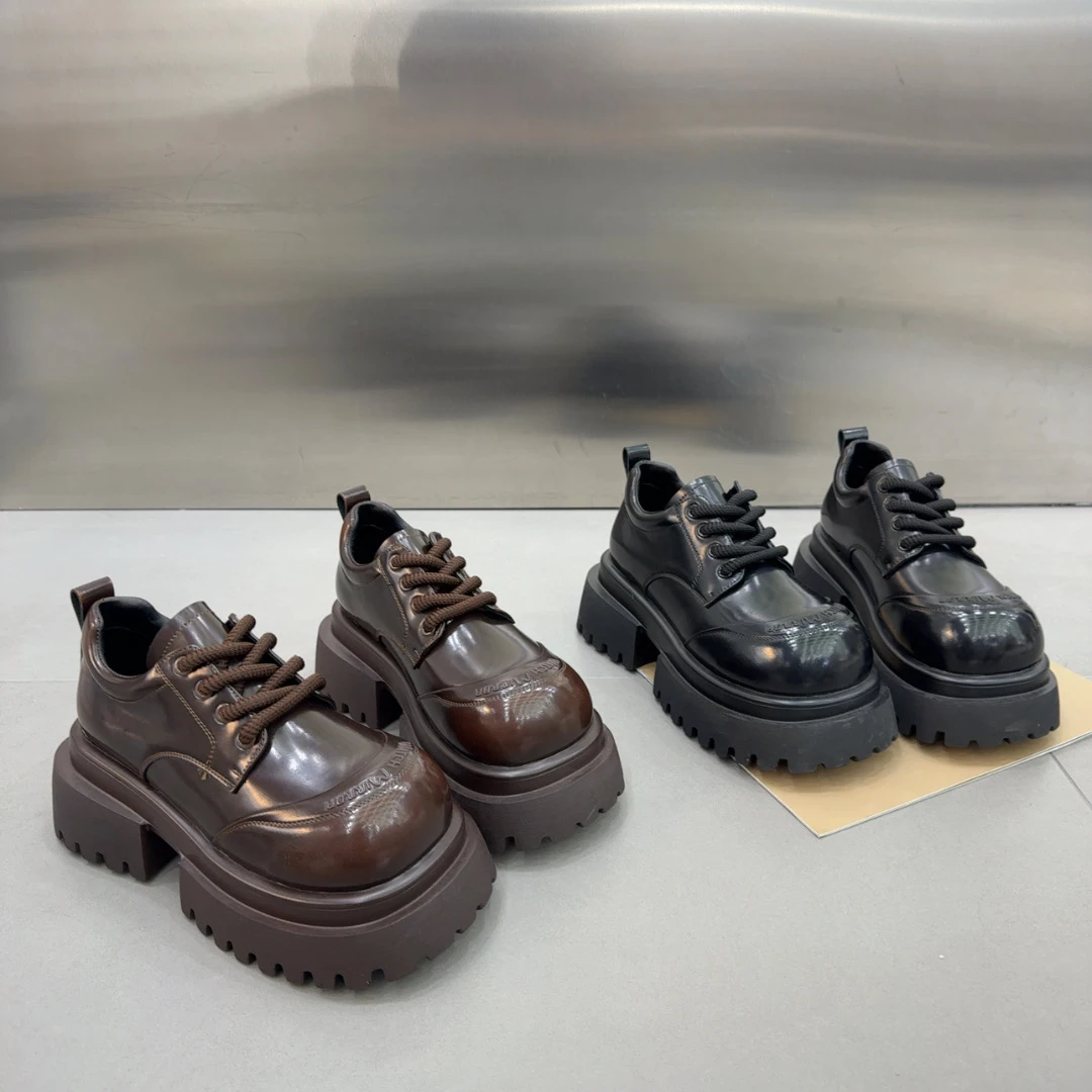 2025早春四季爆款厚底增高小个子潮流系带复古高颜值轻奢乐福鞋女