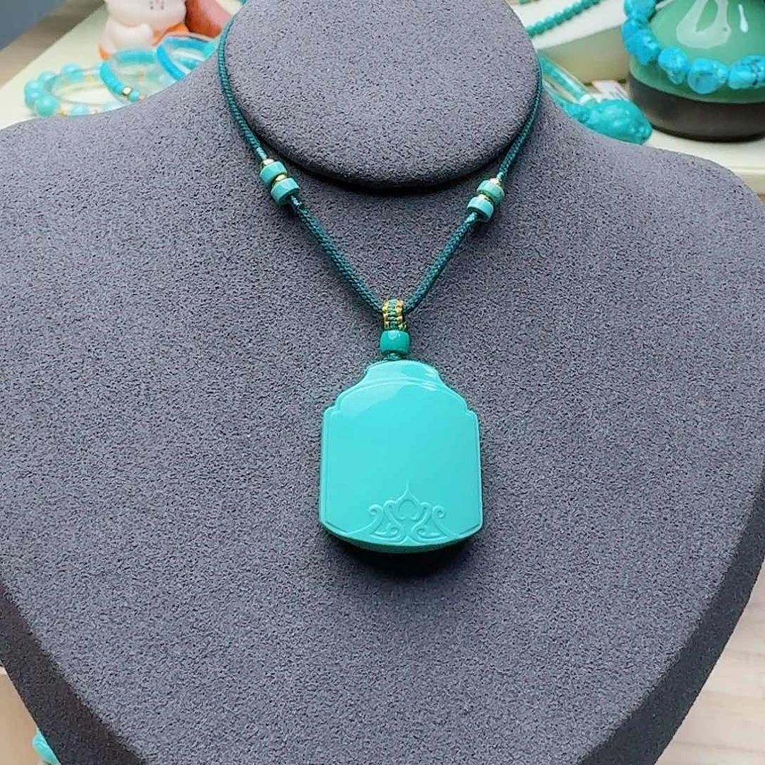 绿松石未镶嵌高瓷绿平安无事牌