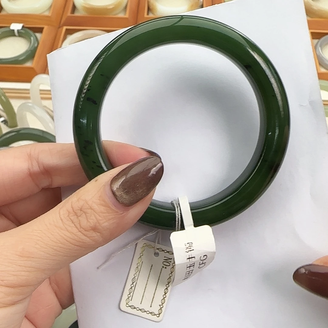 和田玉未镶嵌手镯俄 碧玉正圈56-57