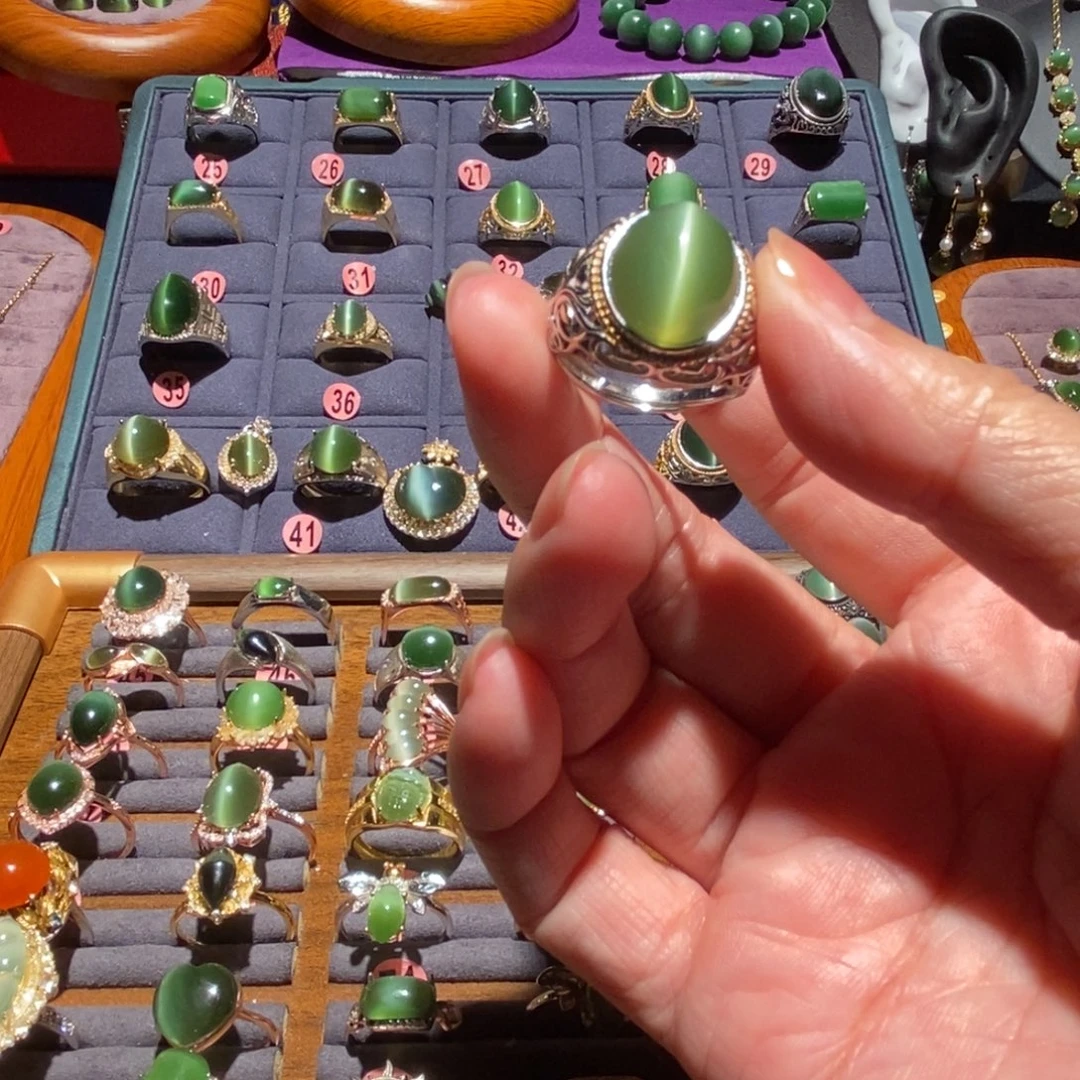 思***飞和田玉银S925镶嵌戒指