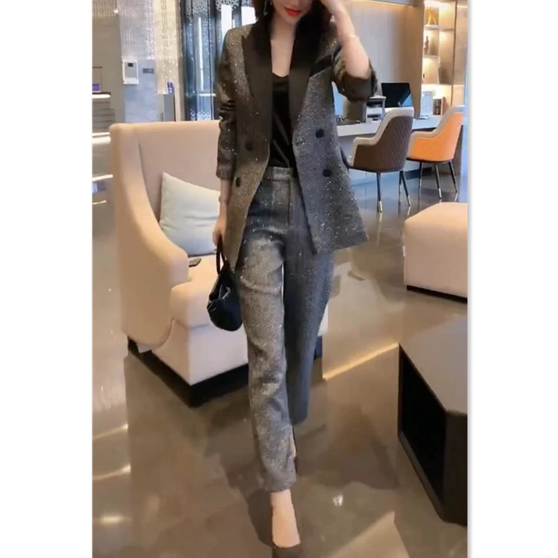 新款西服爆款时尚翻领修身显瘦大码秋冬女套装潮洋气