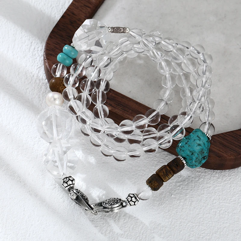 链子925银 XL40透明珠双扣头项链 流行长款毛衣链