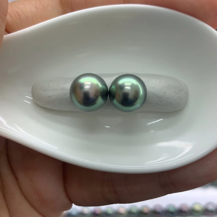 海水珍珠裸珠孔雀绿可做素钉