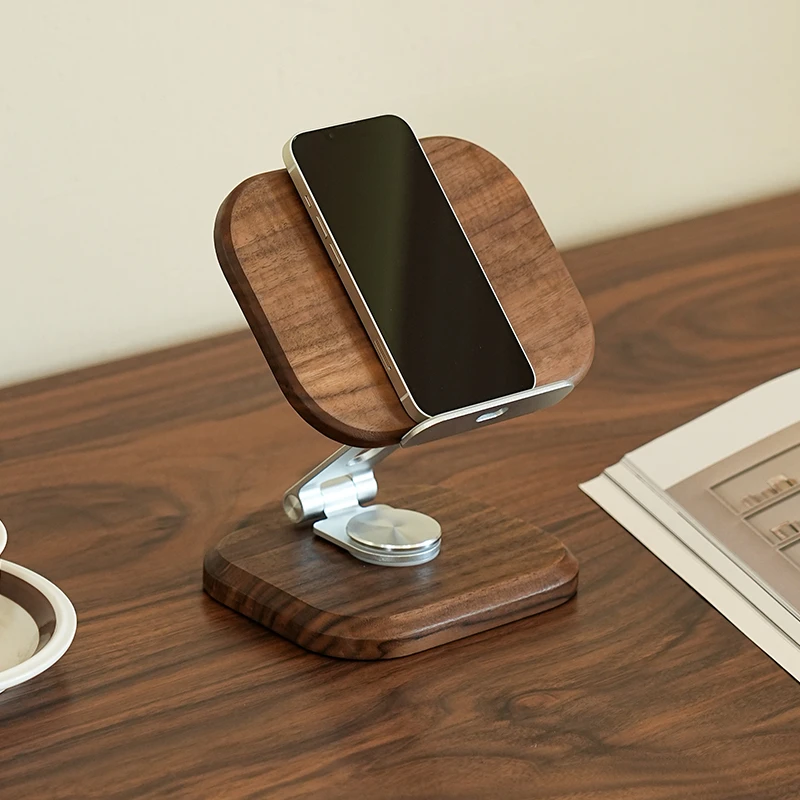 木羿北美黑胡桃木简约创意手机支架置物架家用两用小型便携式支架
