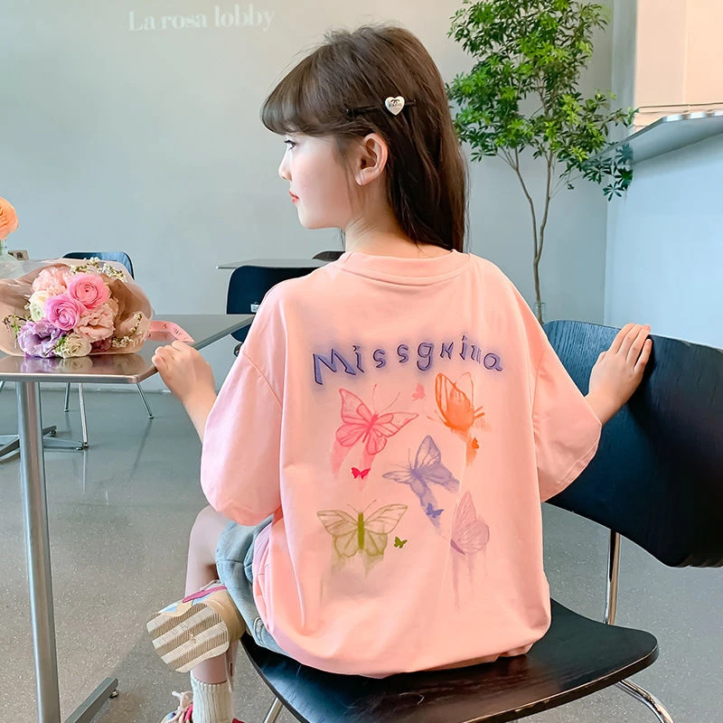 女童夏季短袖T恤T2025新款儿童洋气半袖女孩夏装薄款体恤