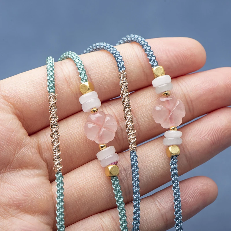 手工编织细款可调节四叶草玉佩绳女士饰品DIY配饰玉坠吊坠挂脖绳