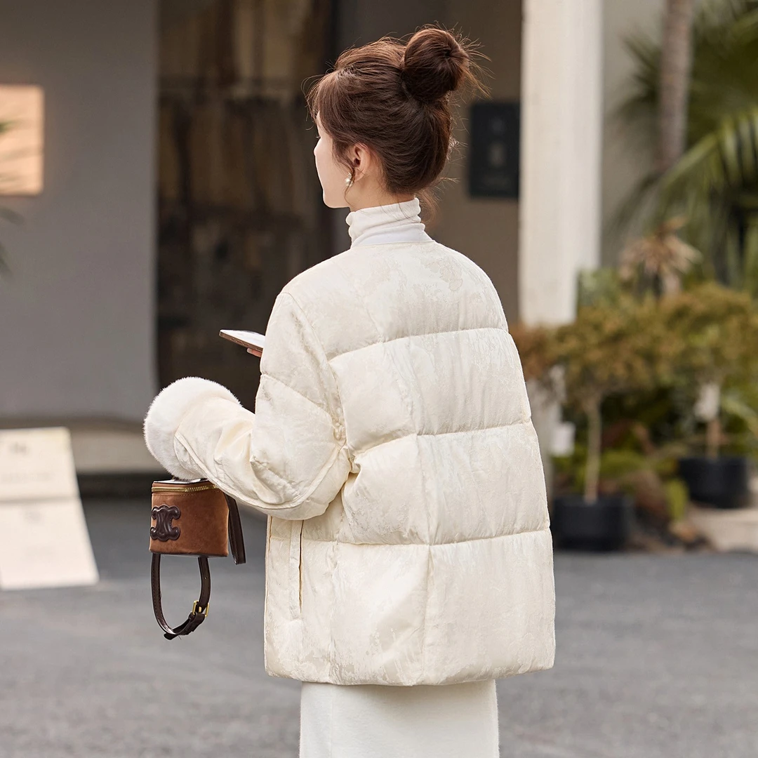 新中式羽绒服女装2025冬季新款高级感水貂毛拼接盘扣保暖洋气外套