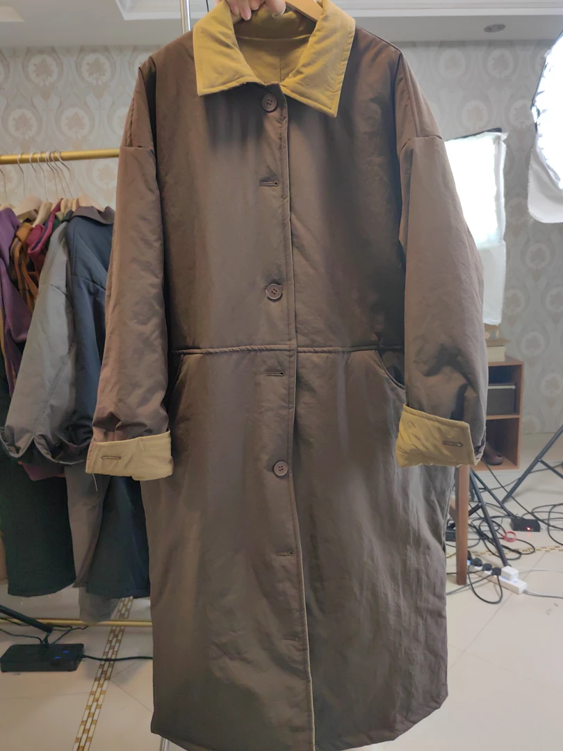双面穿中长款休闲风加厚立领棉服女复古秋冬上衣