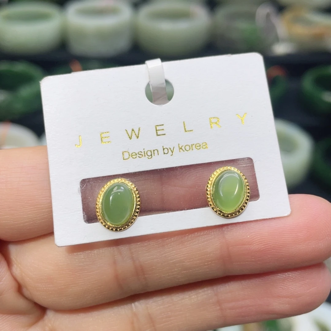 银S925镶嵌和田玉耳饰