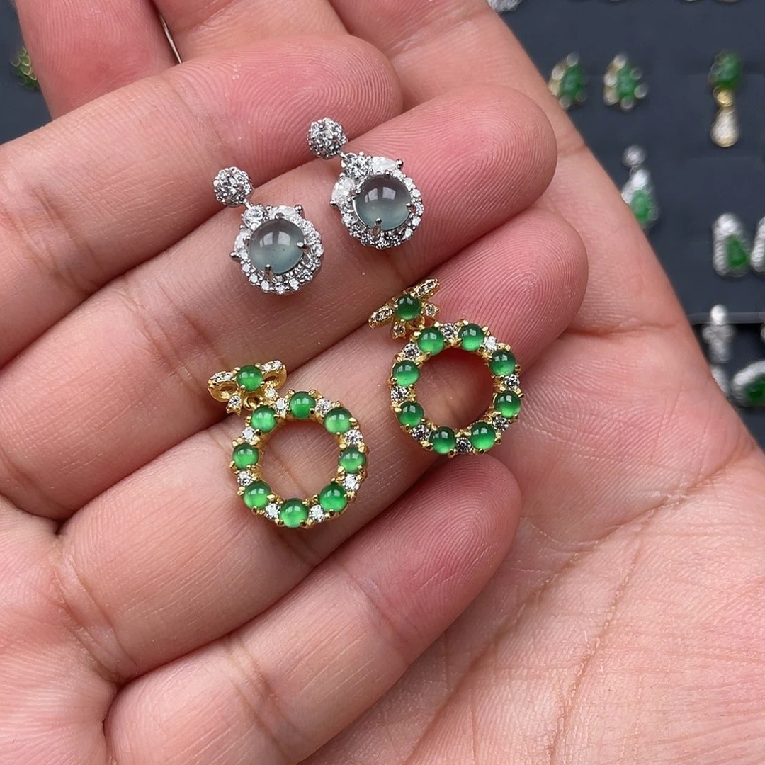 翡翠银S925镶嵌耳饰