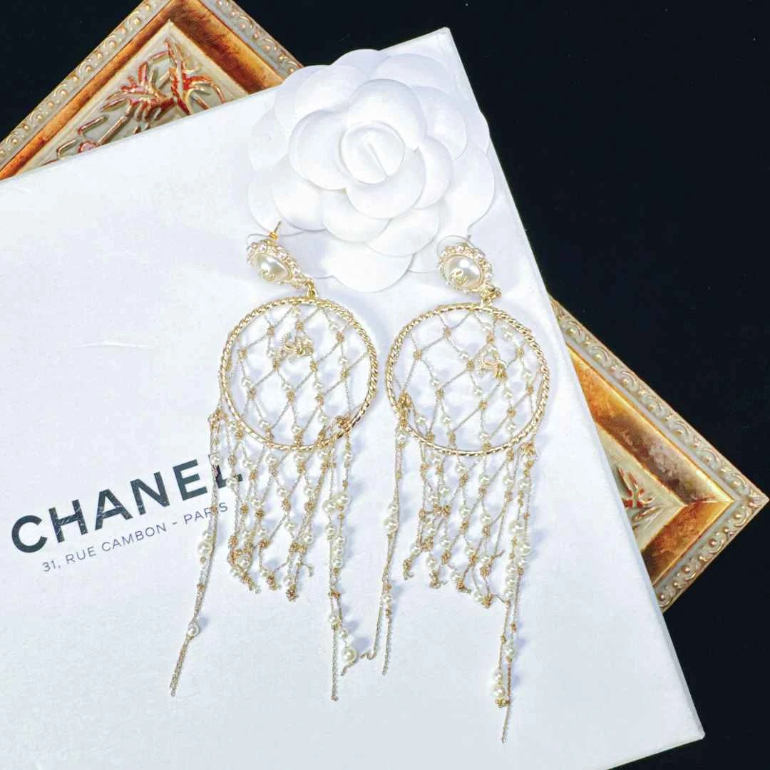 95新 Chanel/香奈儿 柚礼中古/香奈儿捕梦网珍珠流苏耳钉XP