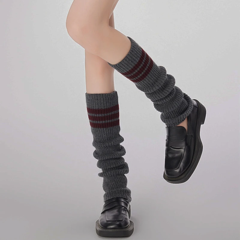 堆堆条纹针织袜套保暖显腿细百搭中筒简约可搭配雪地靴瑜伽裤加厚
