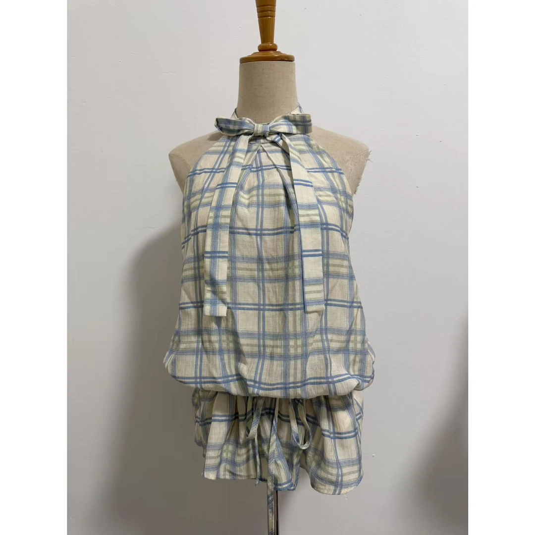 Weekendhub格子挂脖连衣裙女无袖高级感2025新款法式背心裙子夏时