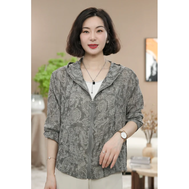 【涧蓝正品】夏季新款薄款防洒衣女洋气宽松透气时尚妈妈装连帽外套