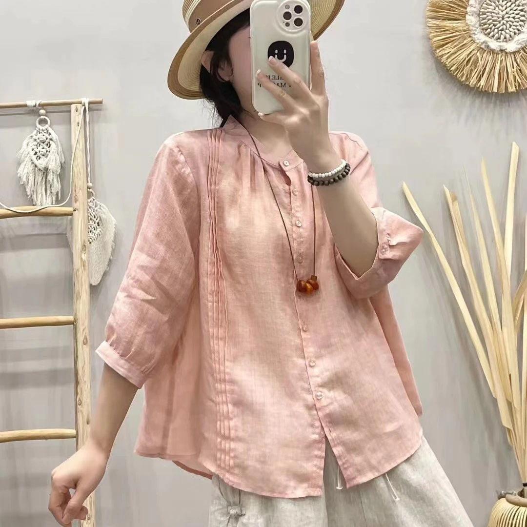 2516新款斜纹苎麻风琴褶上衣（衣长58左右）