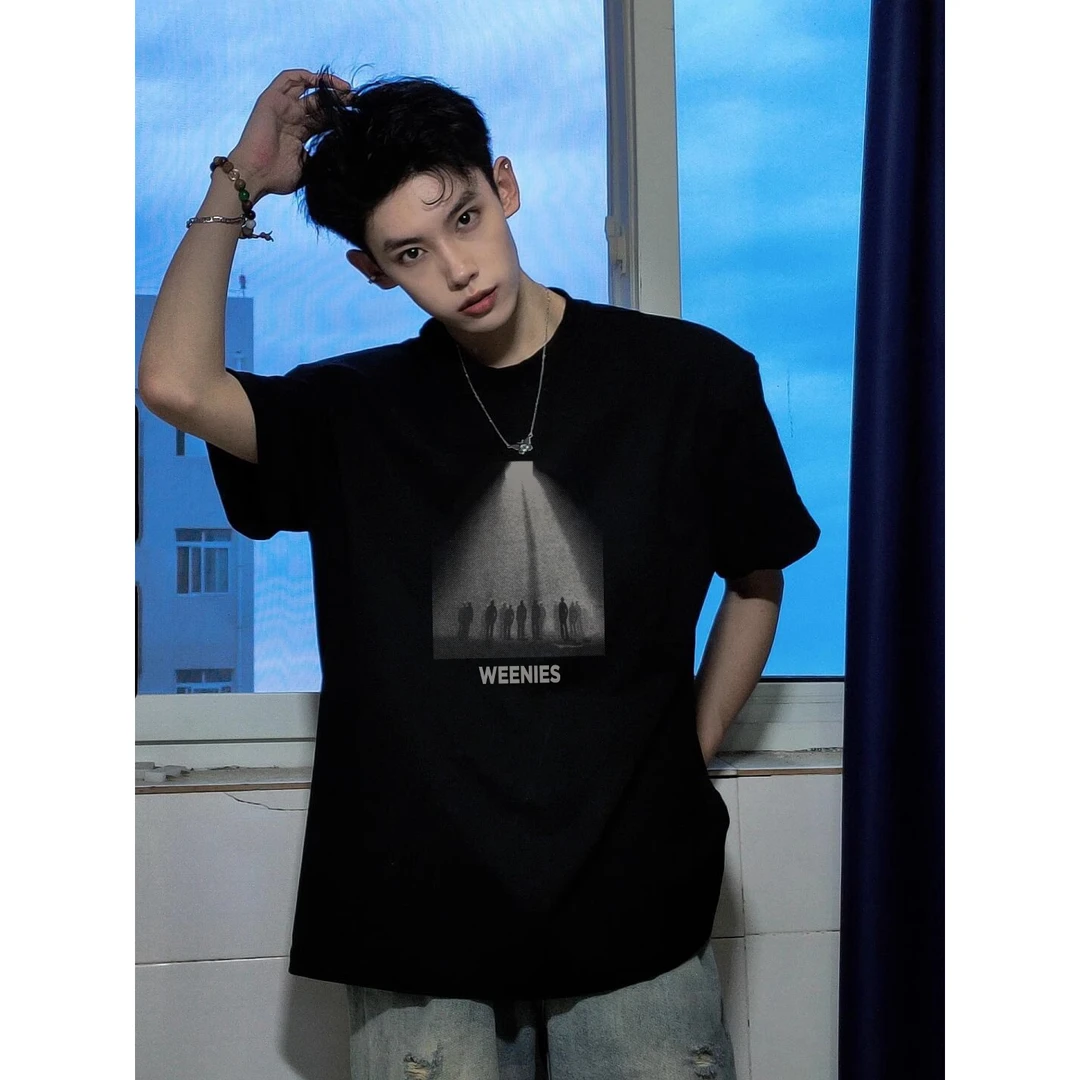 260克重磅款国潮牌美式印花纯棉短袖t恤男生夏季宽松oversize上衣