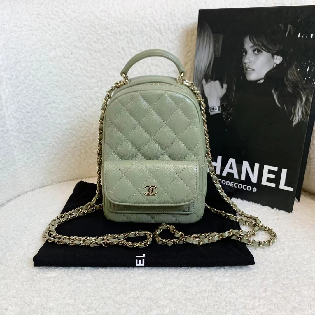 99新 Chanel/香奈儿 壹臻/25c卡其绿牛皮mini双肩包 NE 24264520