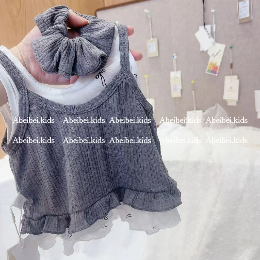 H3【甜久yumi真两件带头花套18882】童装无袖