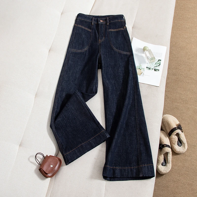 春季新款高腰阔腿微喇牛仔裤女三本针弹力2025宽松显瘦裤子9766