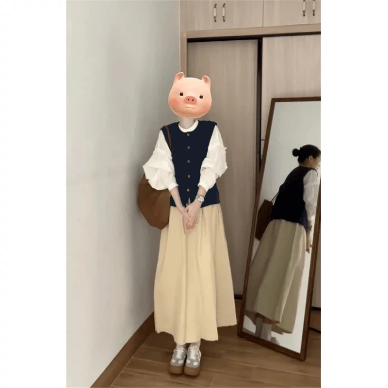 高级感穿搭一整套装2025新款衬衫马甲半身连衣裙子女秋冬季小个子