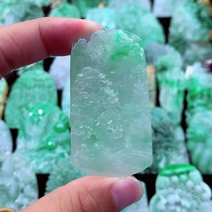 天然A货翡翠山水牌