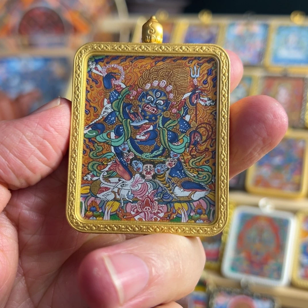 吊坠@*火青海热贡纯手绘唐卡大黑天