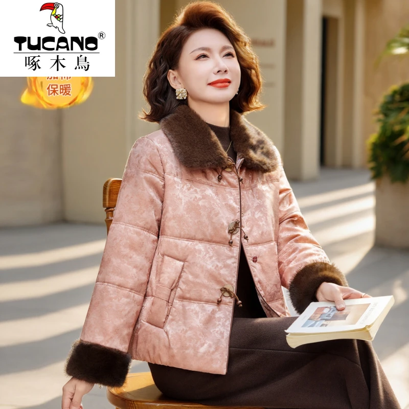 啄木鸟中年妈妈冬装服年轻时尚中老年女冬季加厚保暖短款棉