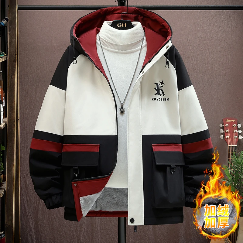 冬季不起球男士连帽加厚休闲夹克加绒保暖学生潮流青少年加厚