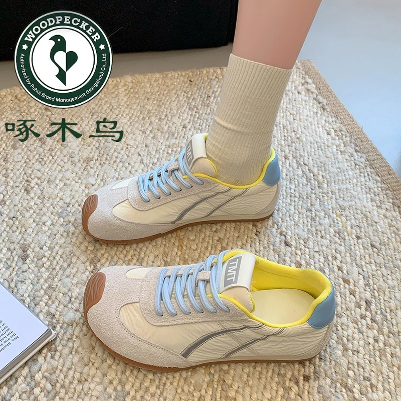 啄木鸟复古德训鞋女女士鞋子新款夏季百搭平底阿甘鞋女款小白鞋