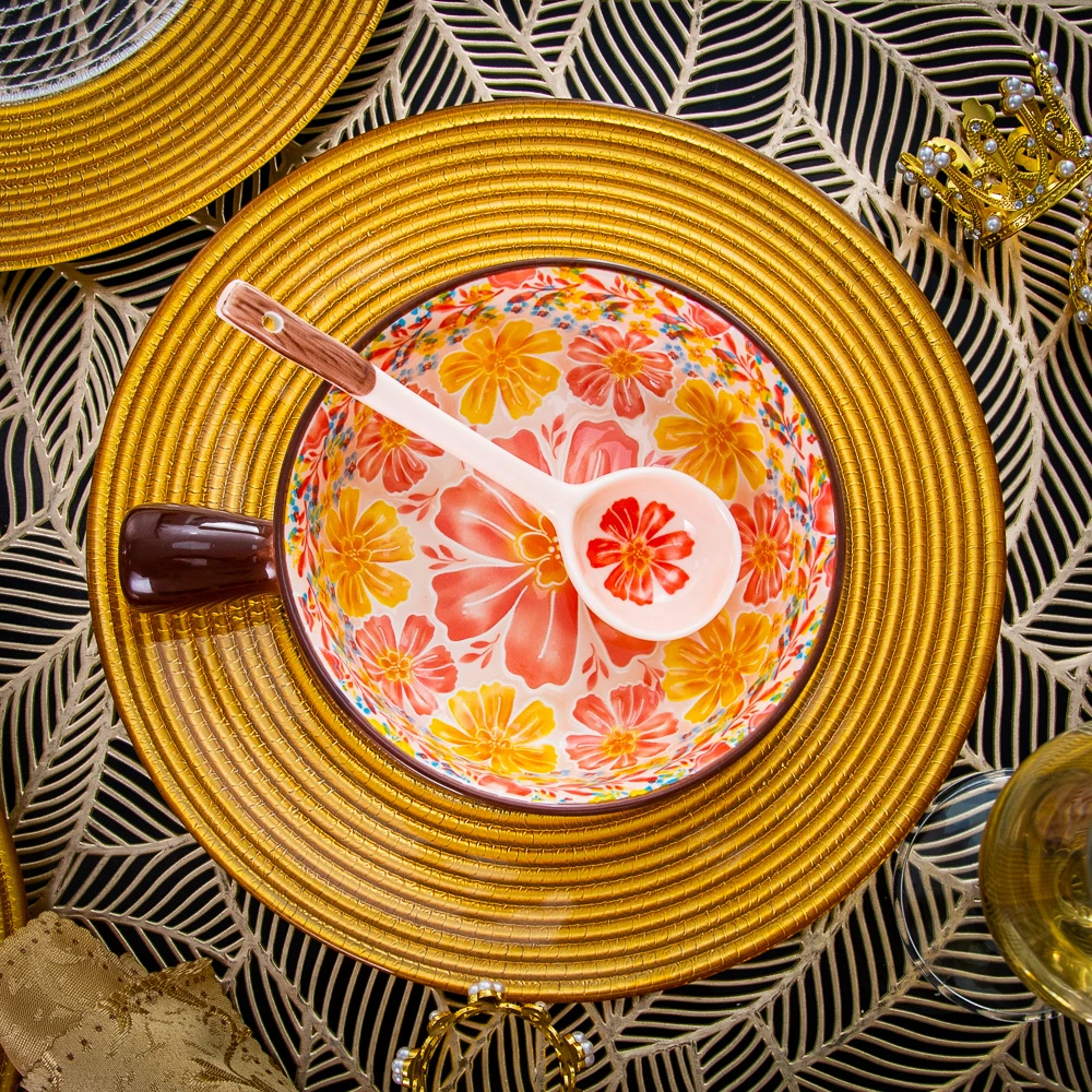 外贸出口【Diacelain】高端餐具蒲公英珐琅浮雕手柄碗早餐碗