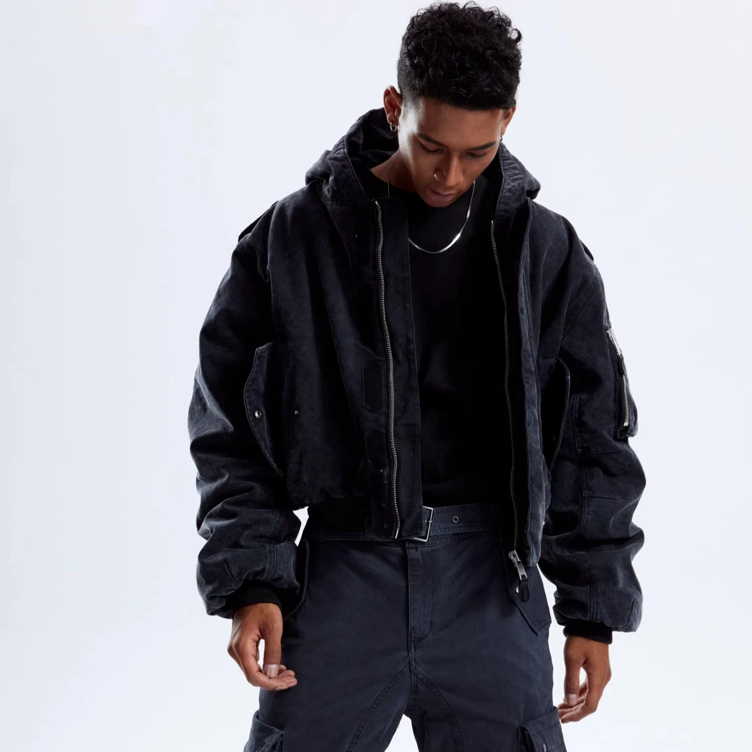 Xanvas战锤帆布重磅水洗bomber连帽夹克一件过冬王炸超厚棉服