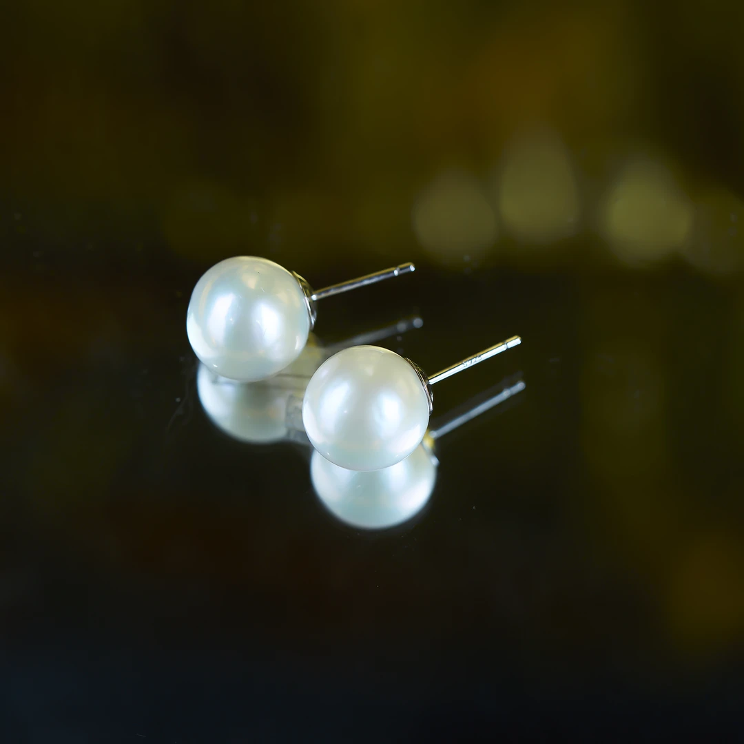 心曼尼【限定】H.MP268  淡水白珠耳钉12-13mm