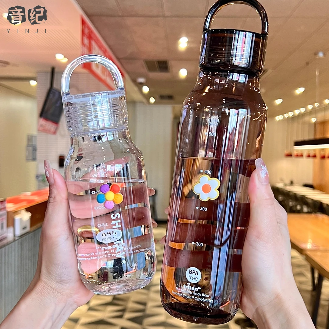 新款水杯女生大容量透明刻度水瓶手提外出运动小巧随手杯子