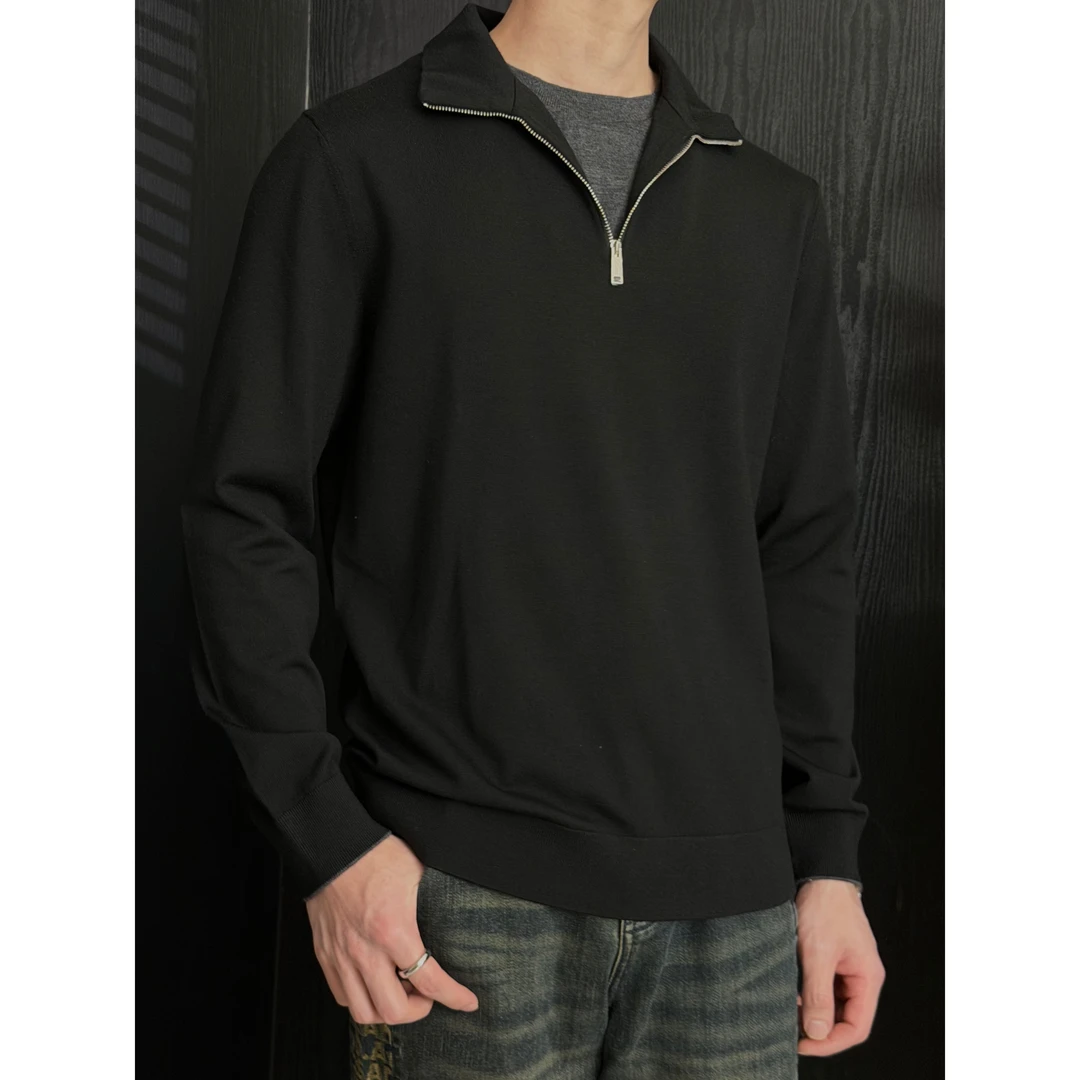 HEIMVYTES绵羊毛翻领假两件拉链POLO衫男士打底衫羊毛衫休闲时尚