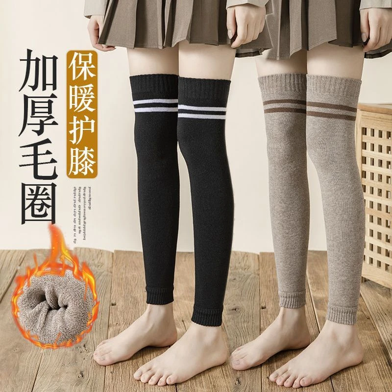 毛圈护腿长筒袜套女秋冬季过膝加长袜子护膝保暖加厚防寒高筒袜