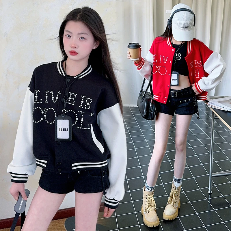 女童美式棒球服外套春秋装2025新款中大童韩版洋气夹克上衣时髦潮