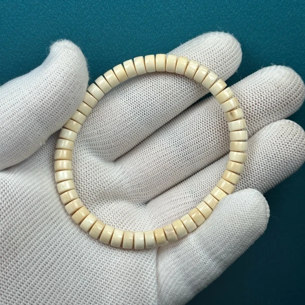 U2301天然猛犸牙 瑕疵特价药片手串6*3.5mm支持鉴定 假一罚四