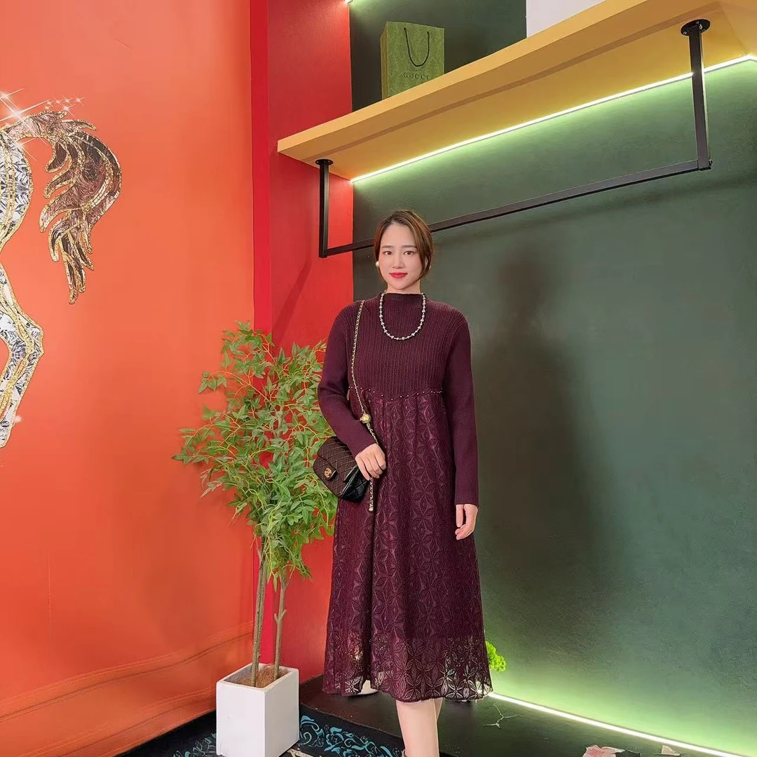 213多金大码气质减龄长款A字裙子秋冬季设计长袖连衣裙女