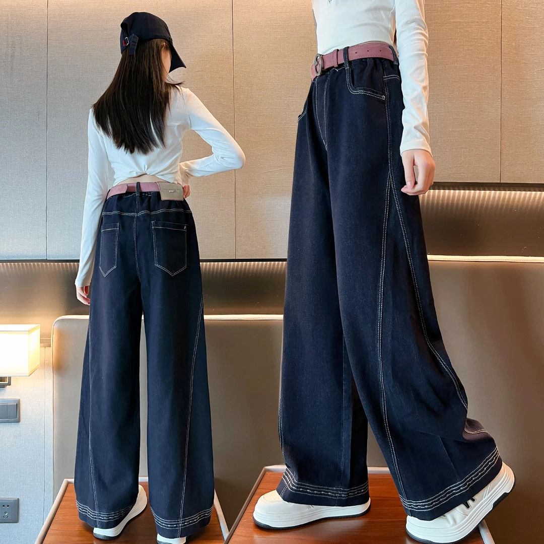 女童秋季2025新款时尚百搭中大童韩版洋气休闲儿童女孩直筒牛仔裤