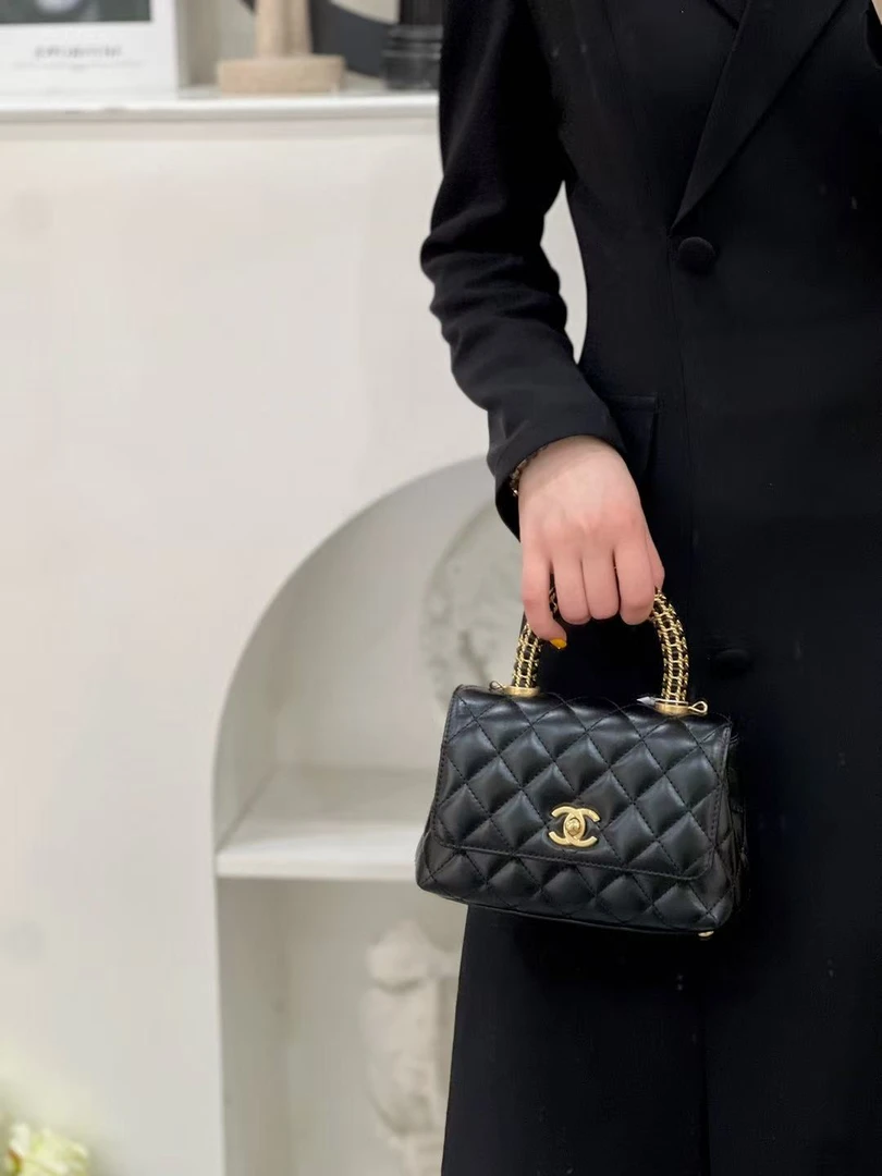 99新 Chanel/香奈儿 coco handle mini黑金牛皮/优品