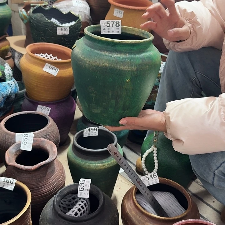 瑕疵金绿坛子578高度20口径14