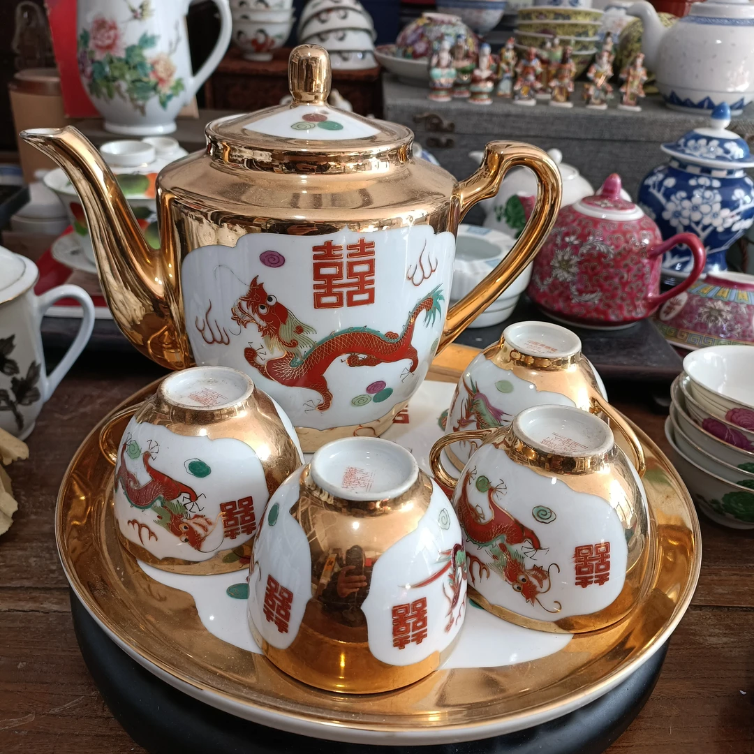 艺术瓷厂金斗方龙凤茶具