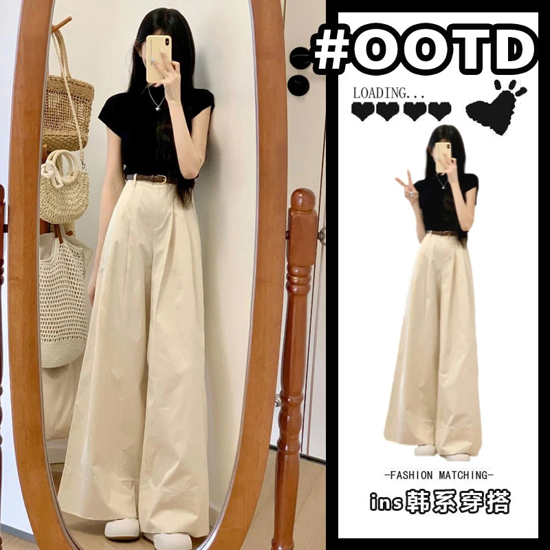 小个子夏天穿搭一整套今年流行时尚休闲阔腿裤子两件套装夏季女装