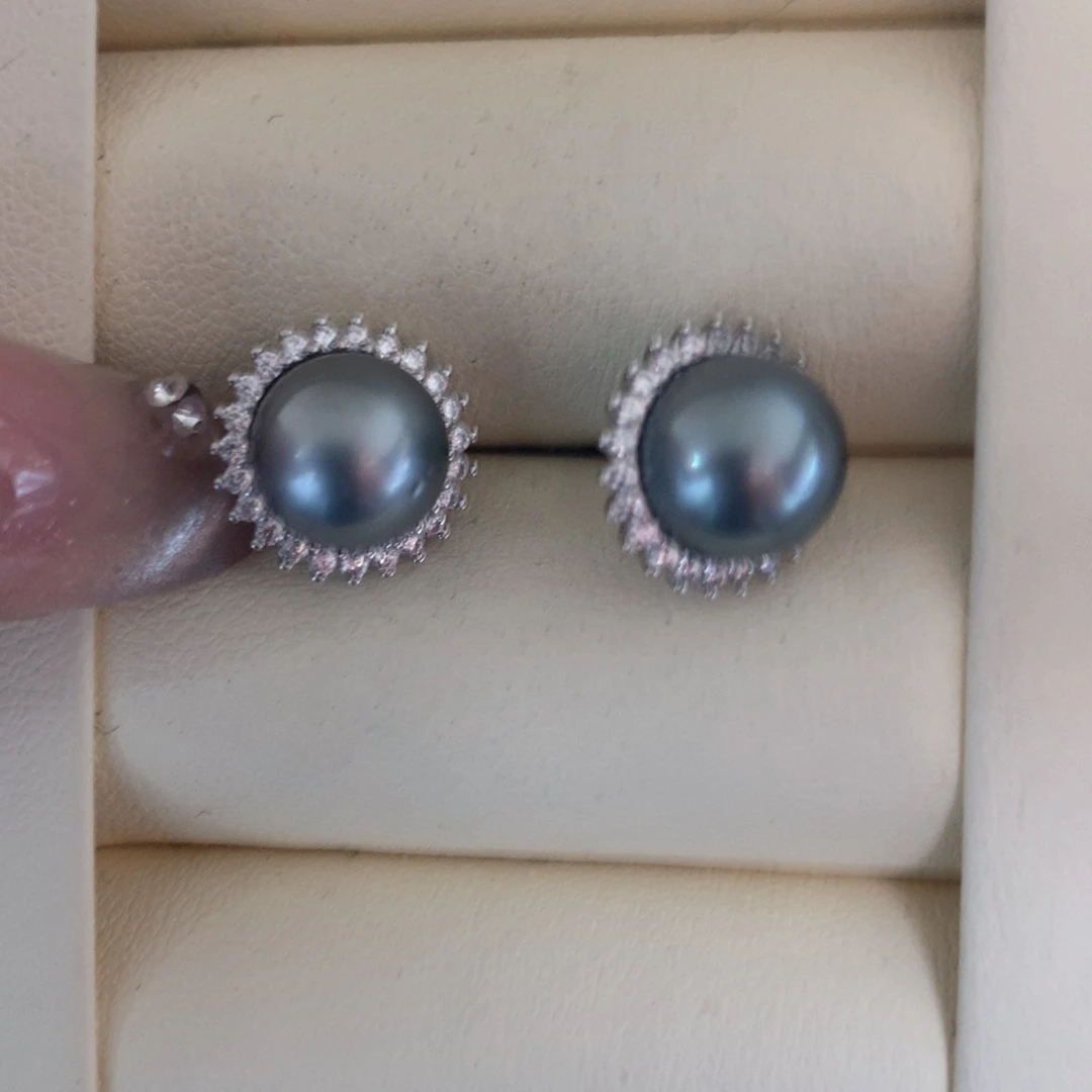 海水珍珠耳饰银S925镶嵌