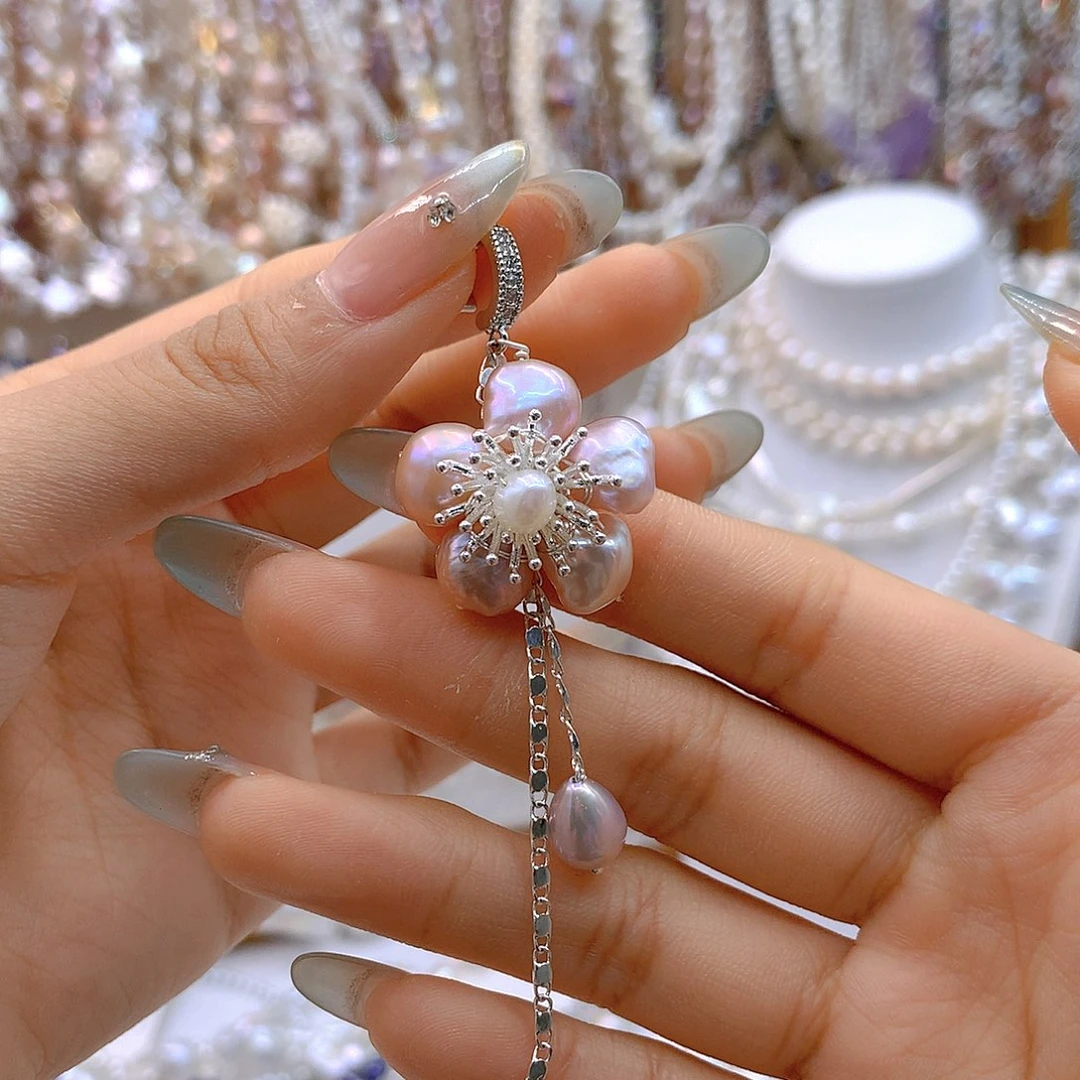 银S925镶嵌淡水珍珠耳坠