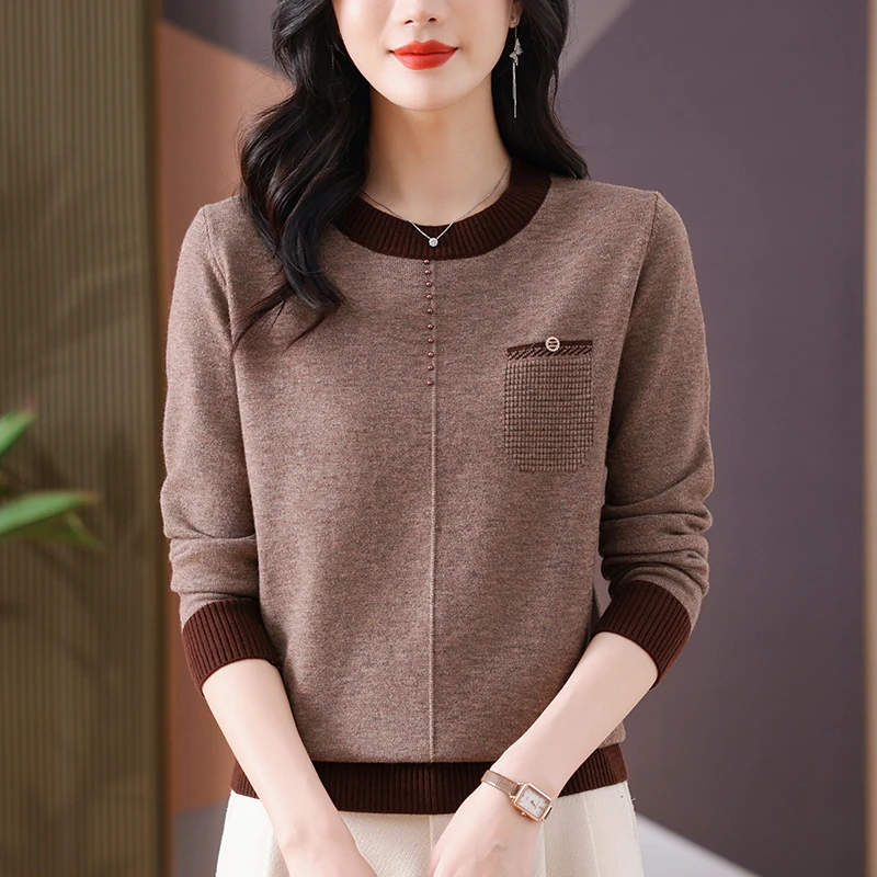 春秋大码女装圆领针织衫女宽松遮肚子显瘦秋冬百搭洋气毛衣打底衫