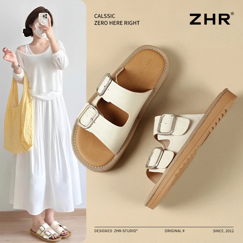 流行夏季平底ZHR/则则软底单鞋百搭女2025春夏新款复古凉款外穿