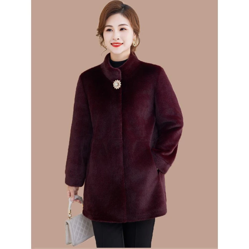 彩羊皮草外套中长款2025新款秋冬中老年女装水貂绒时